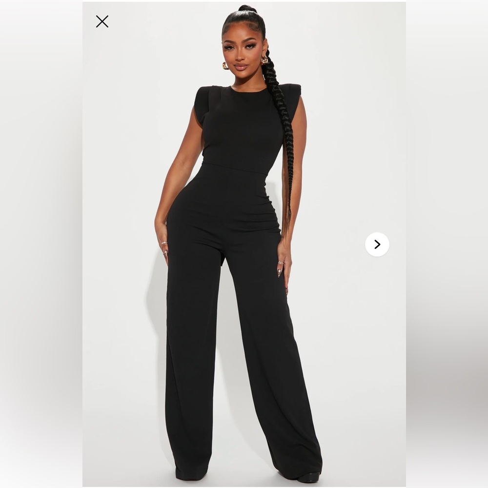 Fashion Nova Black Sculpted-Shoulder Wide Leg Jumpsuit